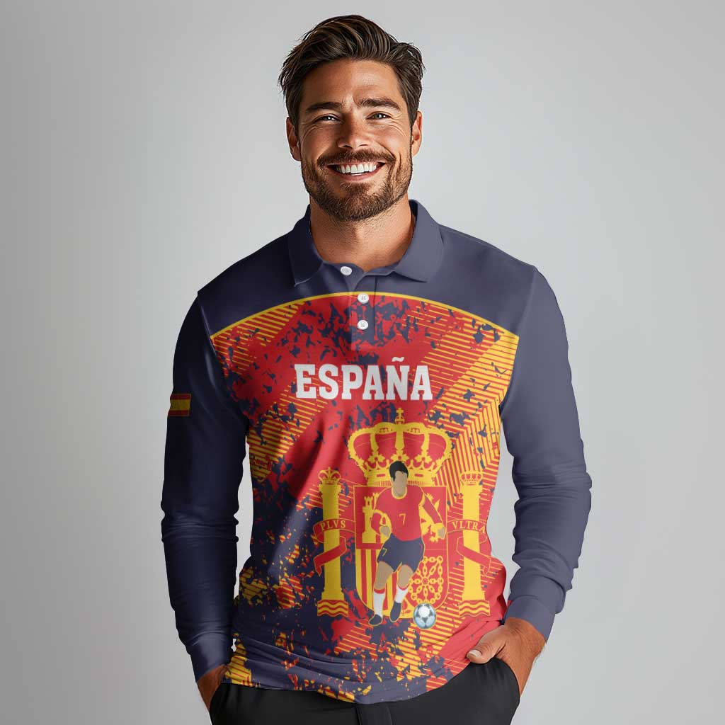 Spain 2026 Football Custom Long Sleeve Polo Shirt Espana La Roja Grunge Style