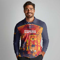 Spain 2026 Football Custom Long Sleeve Polo Shirt Espana La Roja Grunge Style