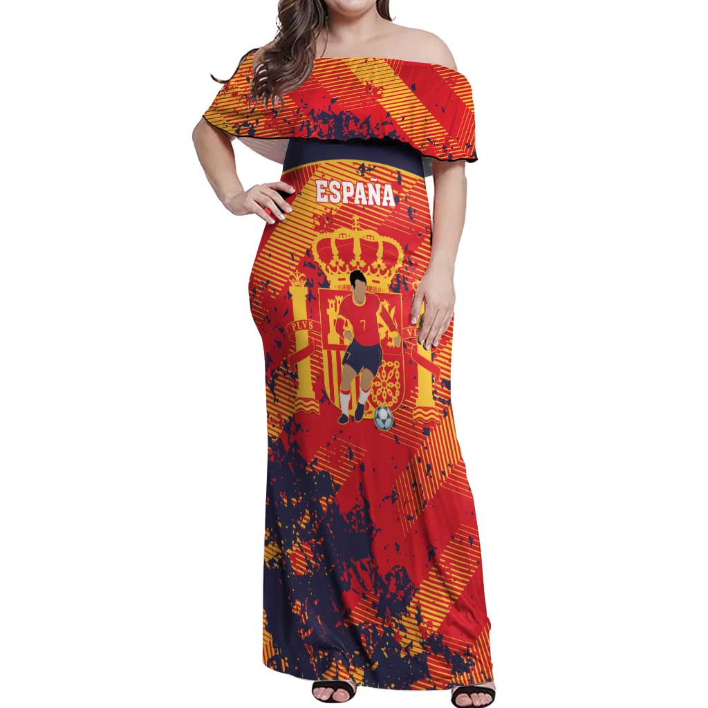 Spain 2026 Football Custom Off Shoulder Maxi Dress Espana La Roja Grunge Style