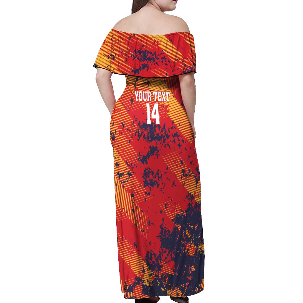Spain 2026 Football Custom Off Shoulder Maxi Dress Espana La Roja Grunge Style