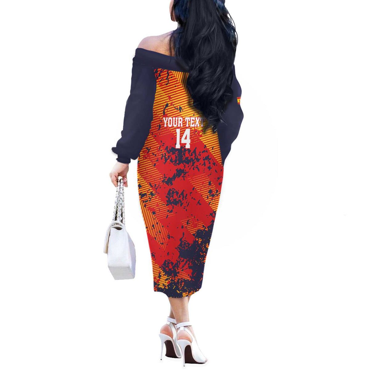 Spain 2026 Football Custom Off The Shoulder Long Sleeve Dress Espana La Roja Grunge Style