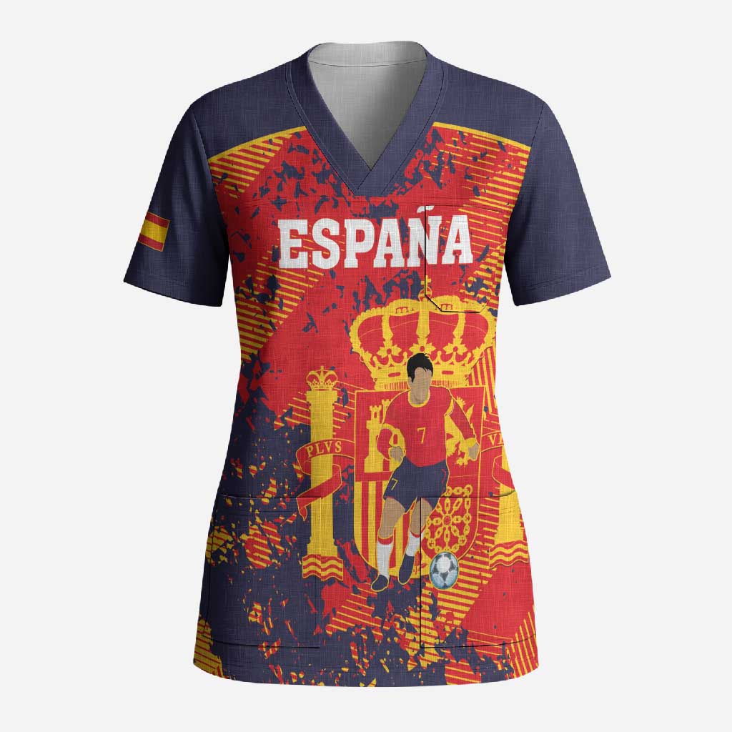Spain 2026 Football Custom Scrub Top Espana La Roja Grunge Style