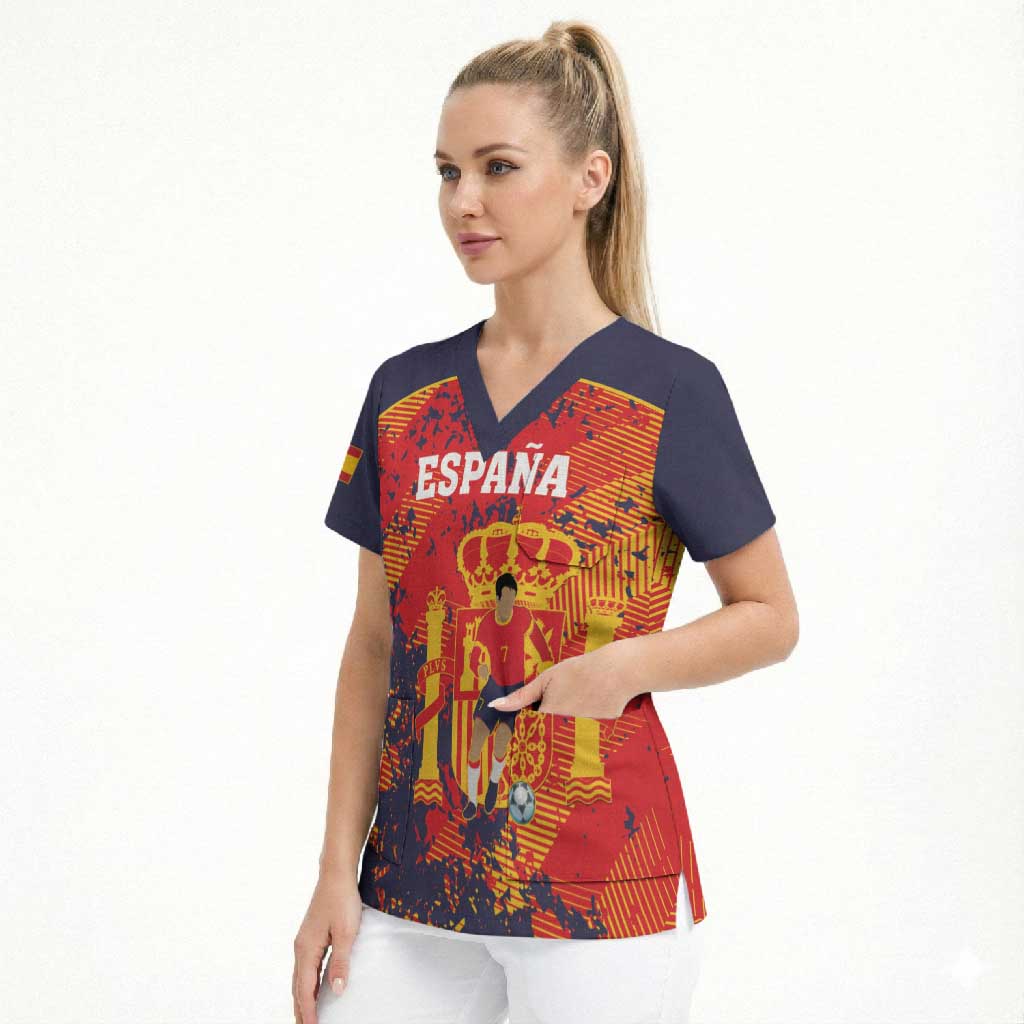 Spain 2026 Football Custom Scrub Top Espana La Roja Grunge Style