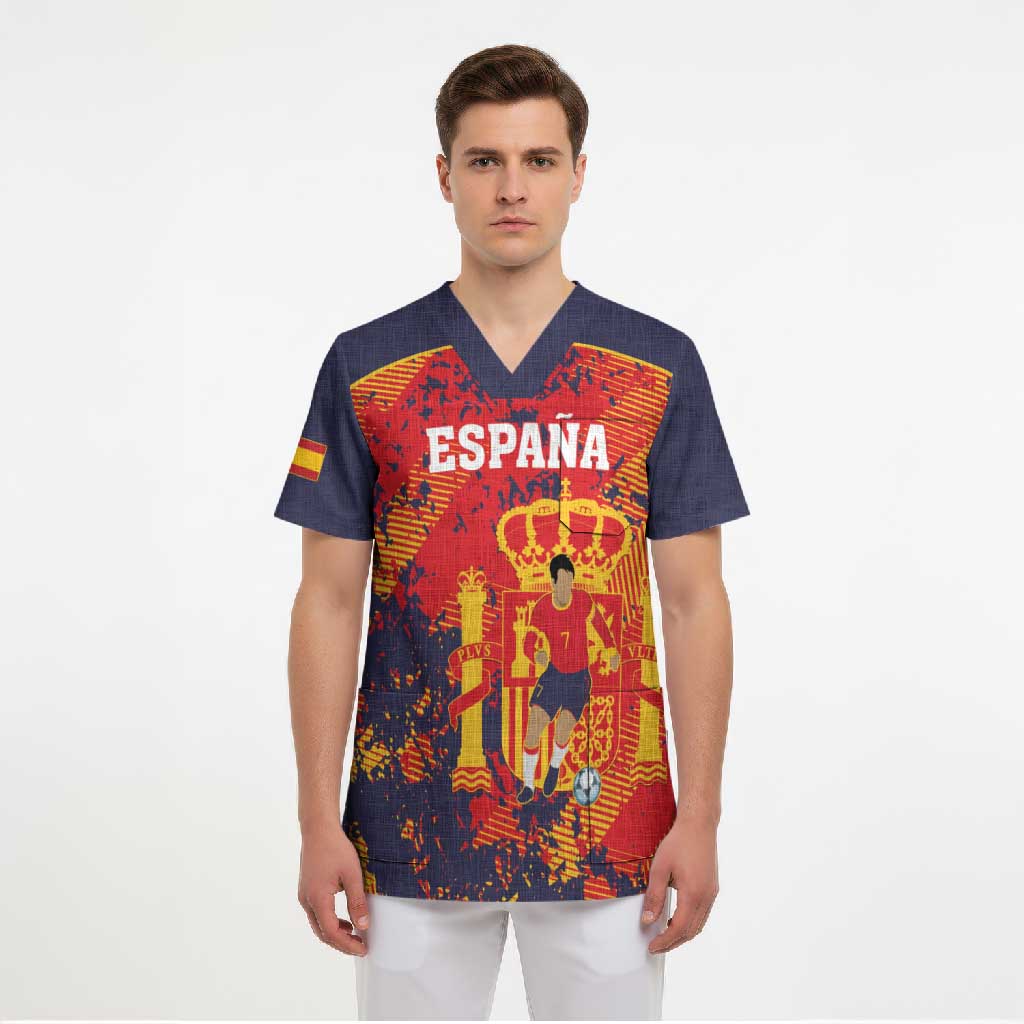 Spain 2026 Football Custom Scrub Top Espana La Roja Grunge Style
