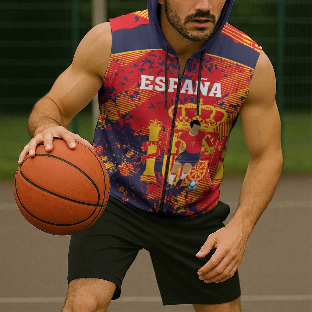 Spain 2026 Football Custom Sleeveless Zip Hoodie Espana La Roja Grunge Style