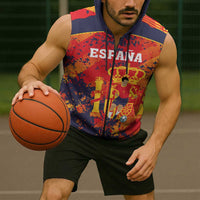 Spain 2026 Football Custom Sleeveless Zip Hoodie Espana La Roja Grunge Style