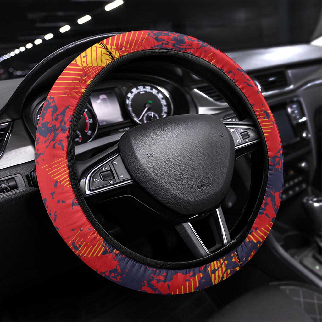 Spain 2026 Football Steering Wheel Cover Espana La Roja Grunge Style