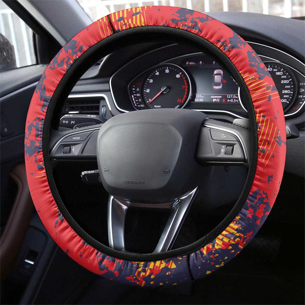 Spain 2026 Football Steering Wheel Cover Espana La Roja Grunge Style