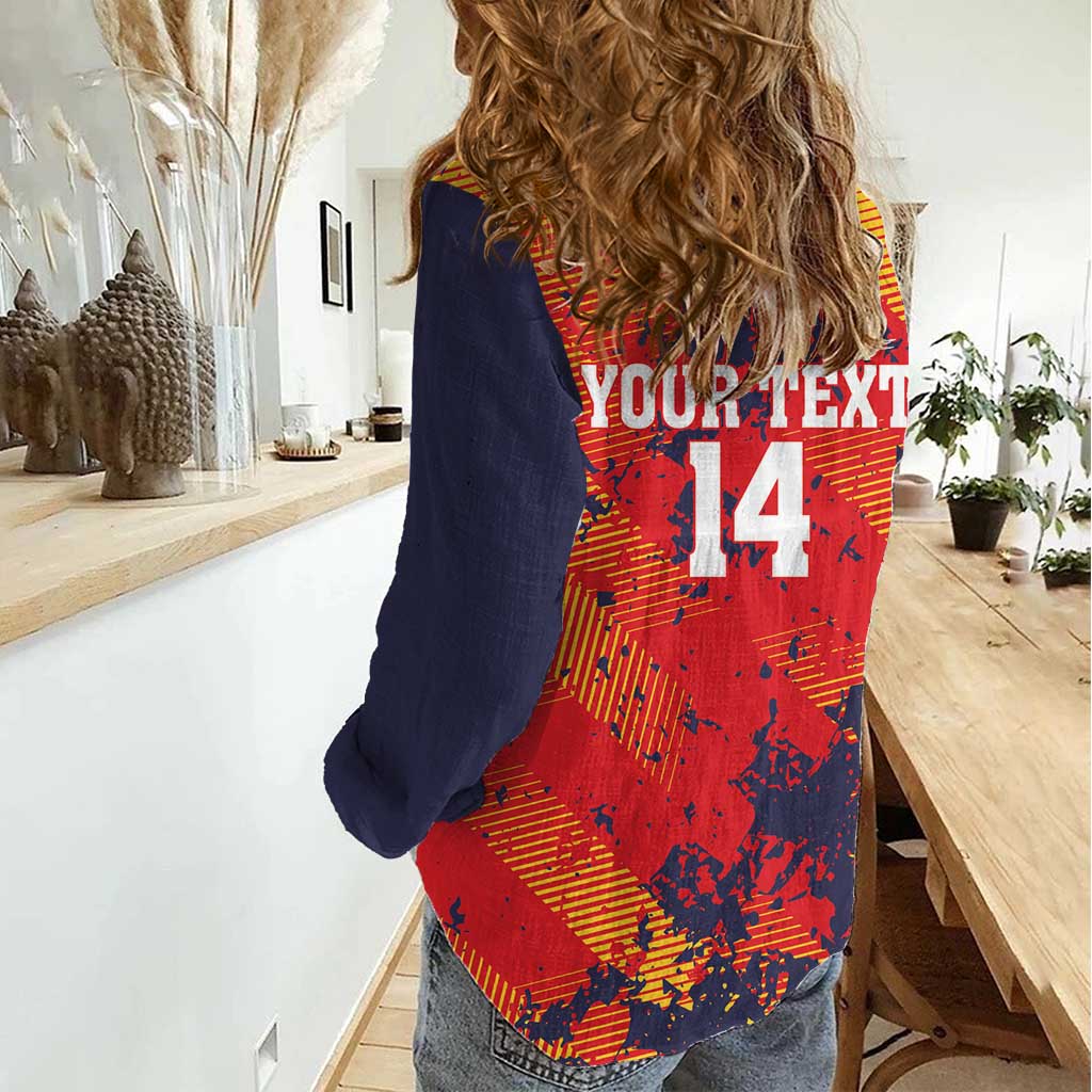 Spain 2026 Football Custom Women Casual Shirt Espana La Roja Grunge Style