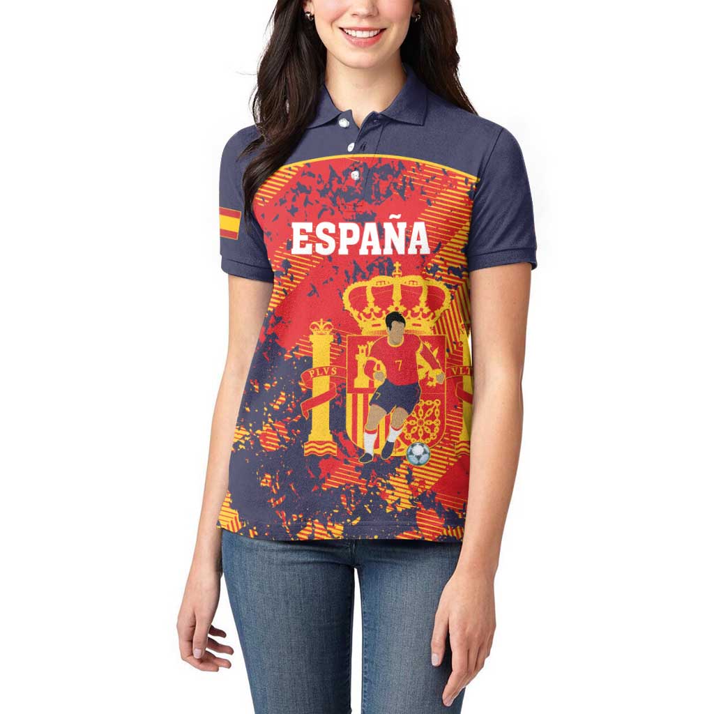 Spain 2026 Football Custom Women Polo Shirt Espana La Roja Grunge Style