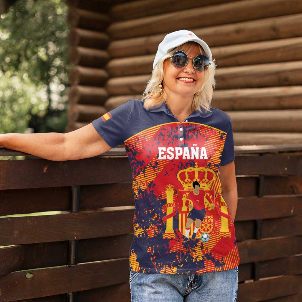 Spain 2026 Football Custom Women Polo Shirt Espana La Roja Grunge Style