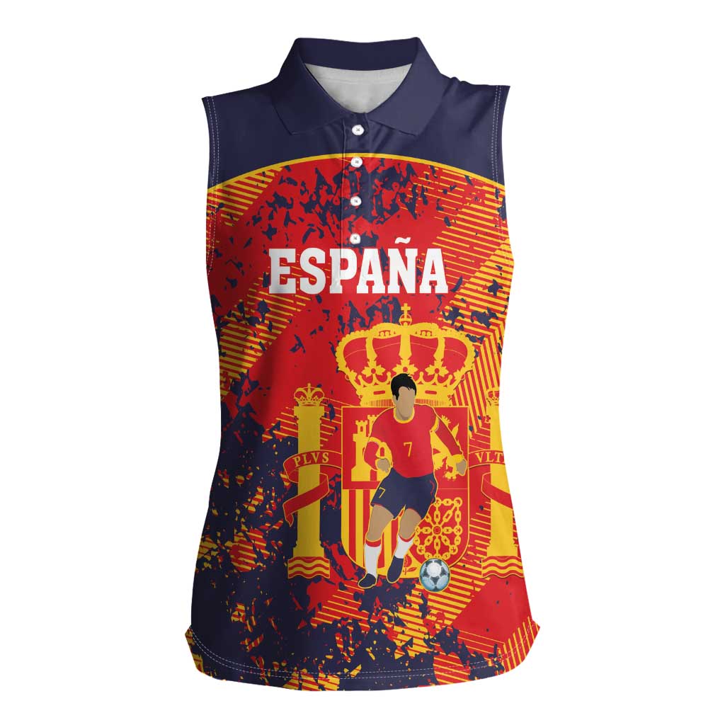 Spain 2026 Football Custom Women Sleeveless Polo Shirt Espana La Roja Grunge Style