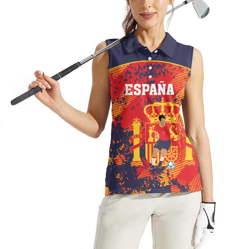 Spain 2026 Football Custom Women Sleeveless Polo Shirt Espana La Roja Grunge Style