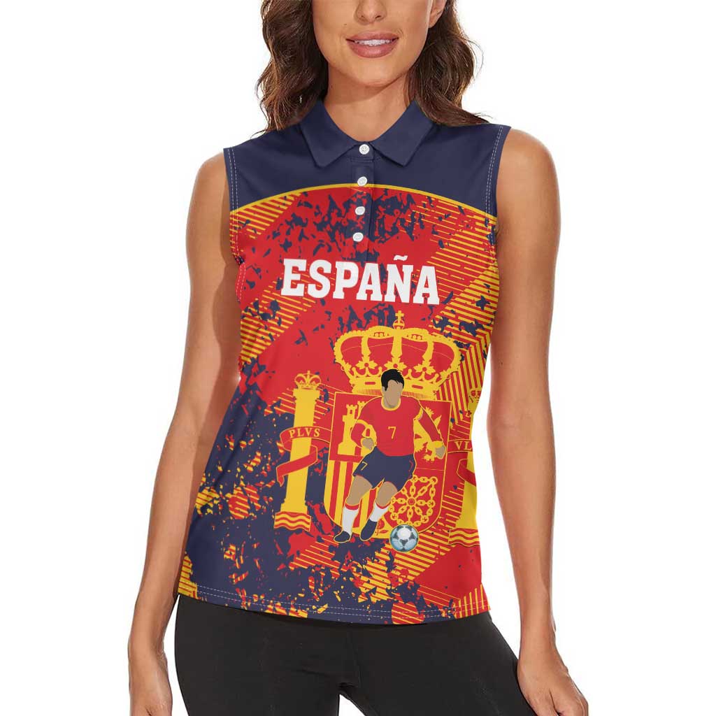 Spain 2026 Football Custom Women Sleeveless Polo Shirt Espana La Roja Grunge Style