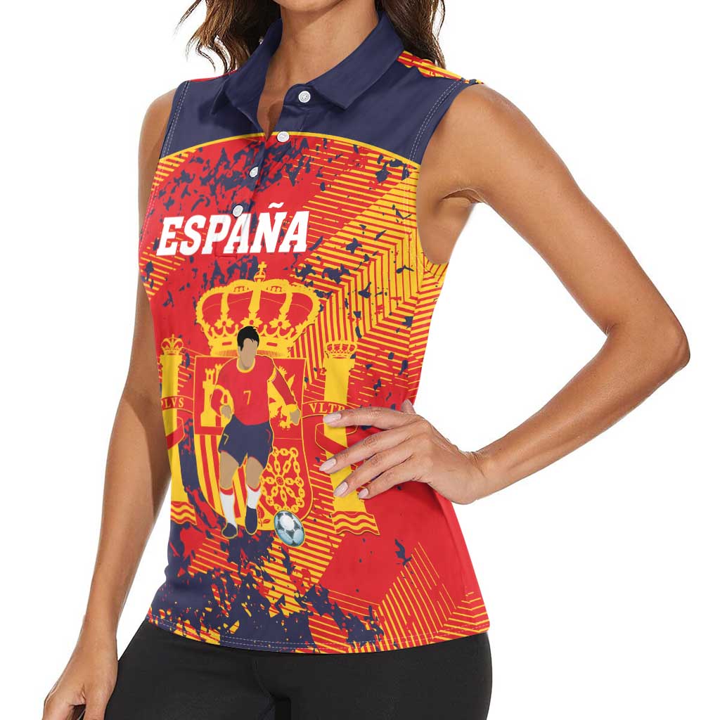 Spain 2026 Football Custom Women Sleeveless Polo Shirt Espana La Roja Grunge Style