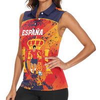Spain 2026 Football Custom Women Sleeveless Polo Shirt Espana La Roja Grunge Style
