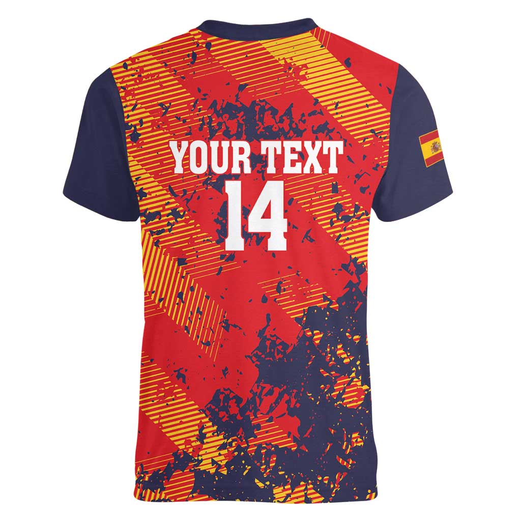 Spain 2026 Football Custom Women V-Neck T-Shirt Espana La Roja Grunge Style