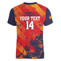 Spain 2026 Football Custom Women V-Neck T-Shirt Espana La Roja Grunge Style