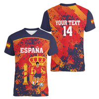 Spain 2026 Football Custom Women V-Neck T-Shirt Espana La Roja Grunge Style