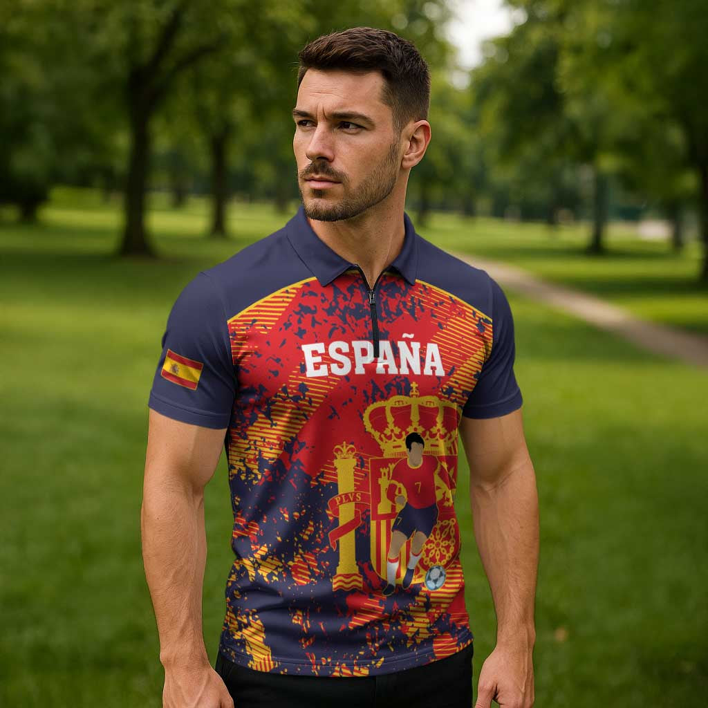 Spain 2026 Football Custom Zipper Polo Shirt Espana La Roja Grunge Style