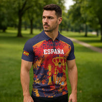Spain 2026 Football Custom Zipper Polo Shirt Espana La Roja Grunge Style