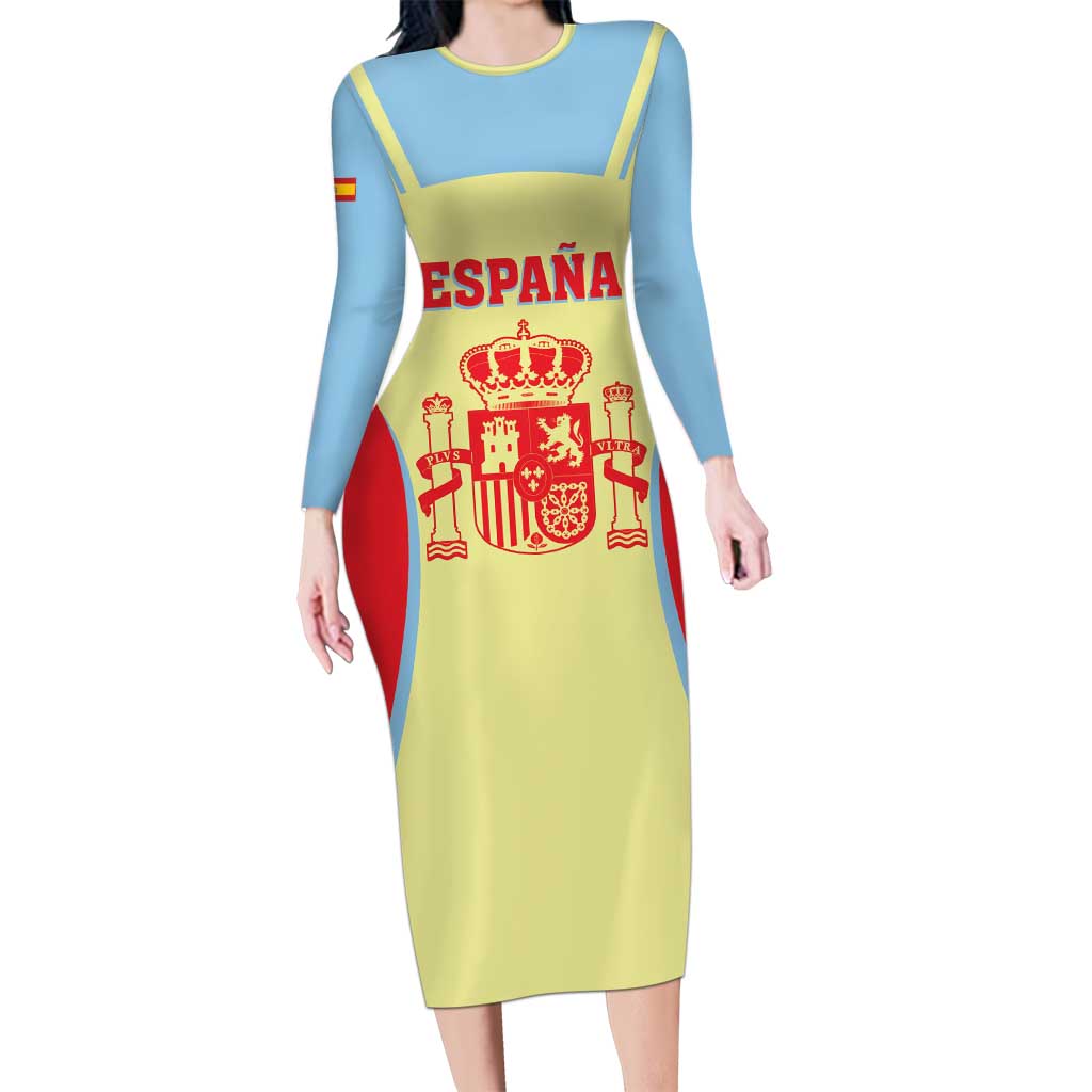 Spain 2026 Football Custom Long Sleeve Bodycon Dress Espana La Roja Sporty Style