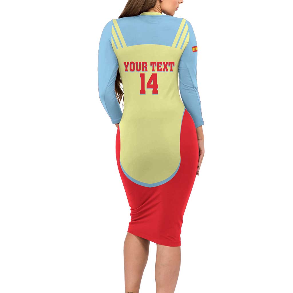 Spain 2026 Football Custom Long Sleeve Bodycon Dress Espana La Roja Sporty Style