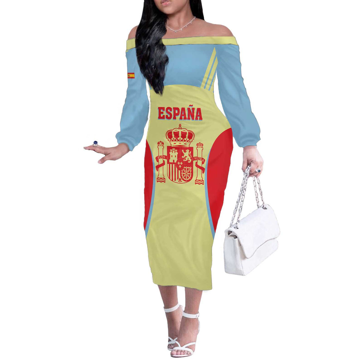 Spain 2026 Football Custom Off The Shoulder Long Sleeve Dress Espana La Roja Sporty Style