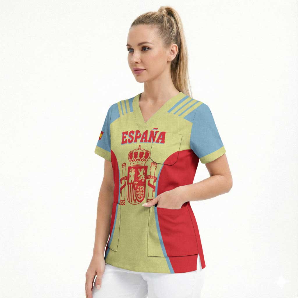 Spain 2026 Football Custom Scrub Top Espana La Roja Sporty Style