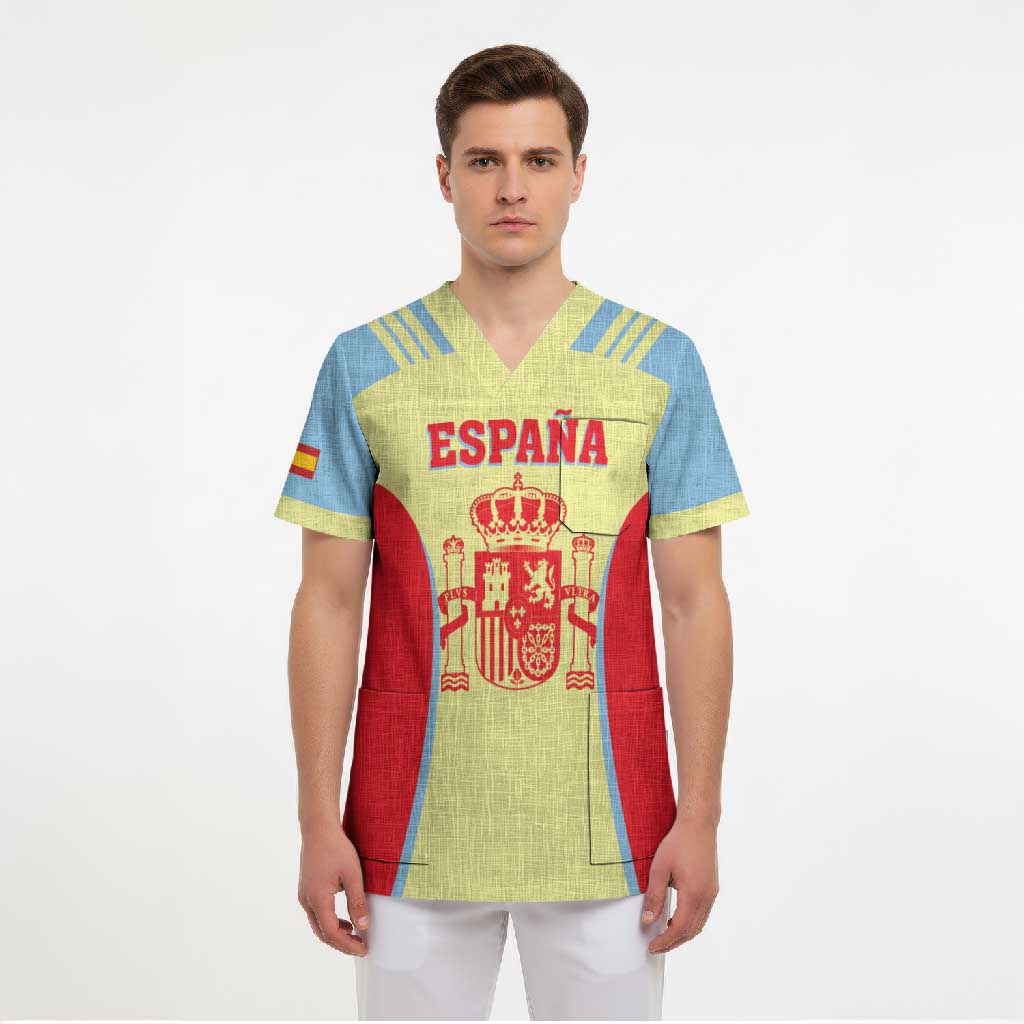 Spain 2026 Football Custom Scrub Top Espana La Roja Sporty Style