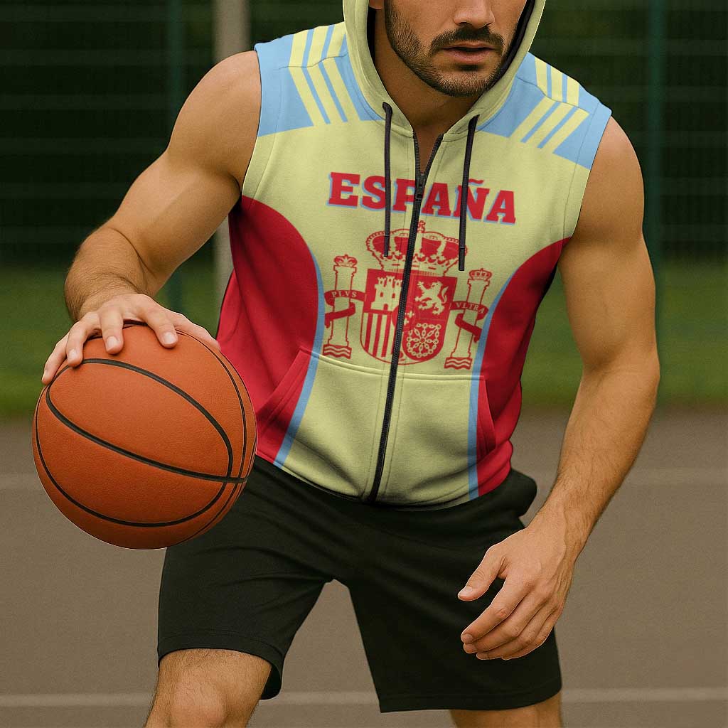 Spain 2026 Football Custom Sleeveless Zip Hoodie Espana La Roja Sporty Style