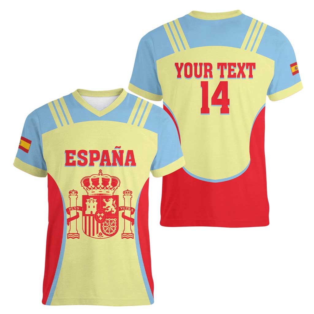 Spain 2026 Football Custom Women V-Neck T-Shirt Espana La Roja Sporty Style