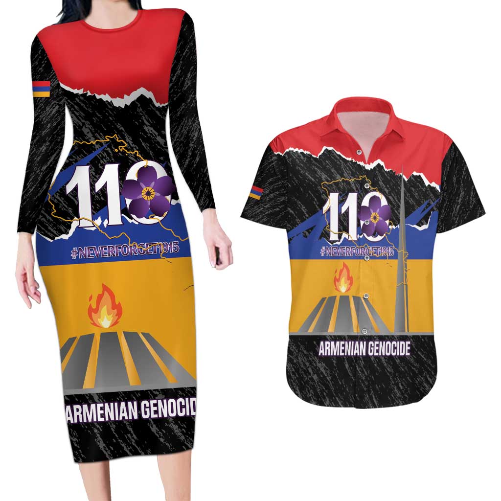 Armenian Genocide Remembrance Day Couples Matching Long Sleeve Bodycon Dress and Hawaiian Shirt Tsitsernakaberd 110th Anniversary Never Forget