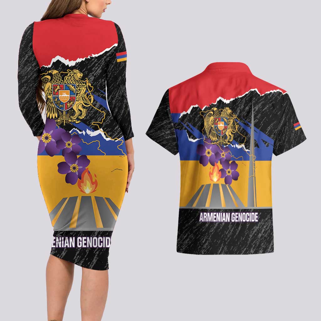 Armenian Genocide Remembrance Day Couples Matching Long Sleeve Bodycon Dress and Hawaiian Shirt Tsitsernakaberd 110th Anniversary Never Forget