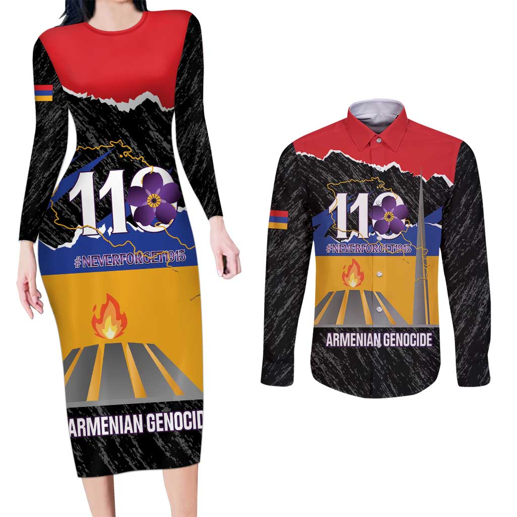 Armenian Genocide Remembrance Day Couples Matching Long Sleeve Bodycon Dress and Long Sleeve Button Shirt Tsitsernakaberd 110th Anniversary Never Forget