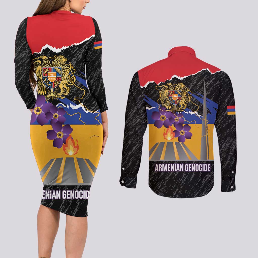 Armenian Genocide Remembrance Day Couples Matching Long Sleeve Bodycon Dress and Long Sleeve Button Shirt Tsitsernakaberd 110th Anniversary Never Forget