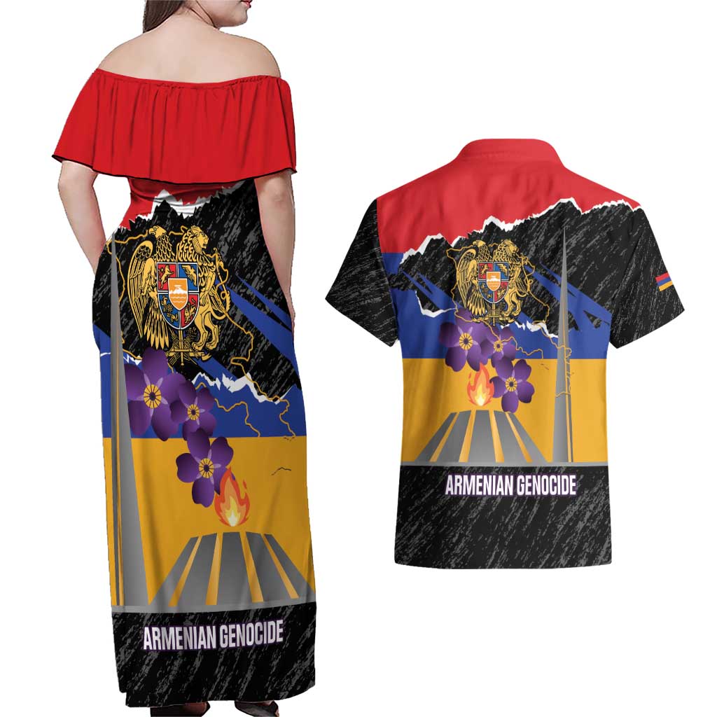 Armenian Genocide Remembrance Day Couples Matching Off Shoulder Maxi Dress and Hawaiian Shirt Tsitsernakaberd 110th Anniversary Never Forget