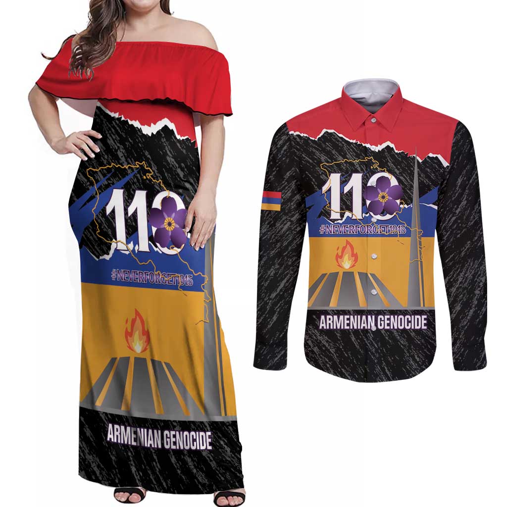 Armenian Genocide Remembrance Day Couples Matching Off Shoulder Maxi Dress and Long Sleeve Button Shirt Tsitsernakaberd 110th Anniversary Never Forget