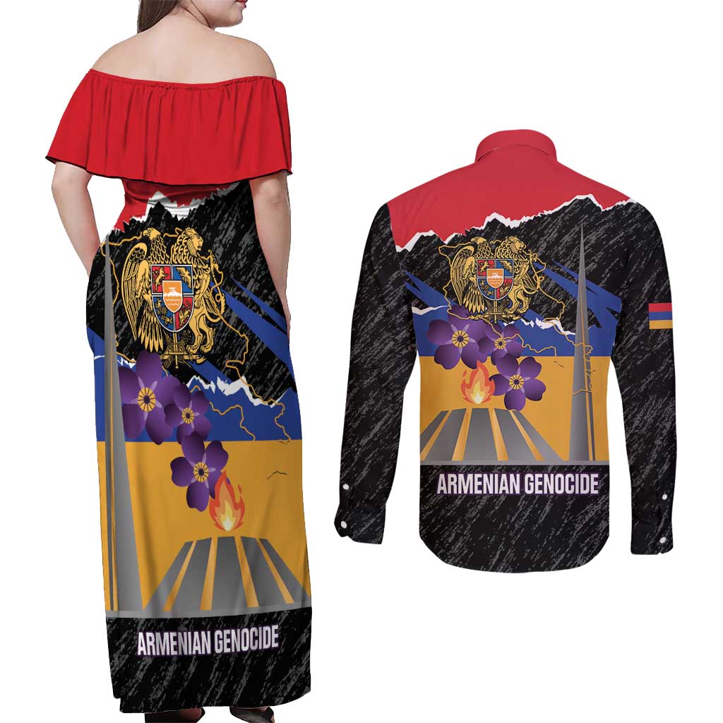Armenian Genocide Remembrance Day Couples Matching Off Shoulder Maxi Dress and Long Sleeve Button Shirt Tsitsernakaberd 110th Anniversary Never Forget