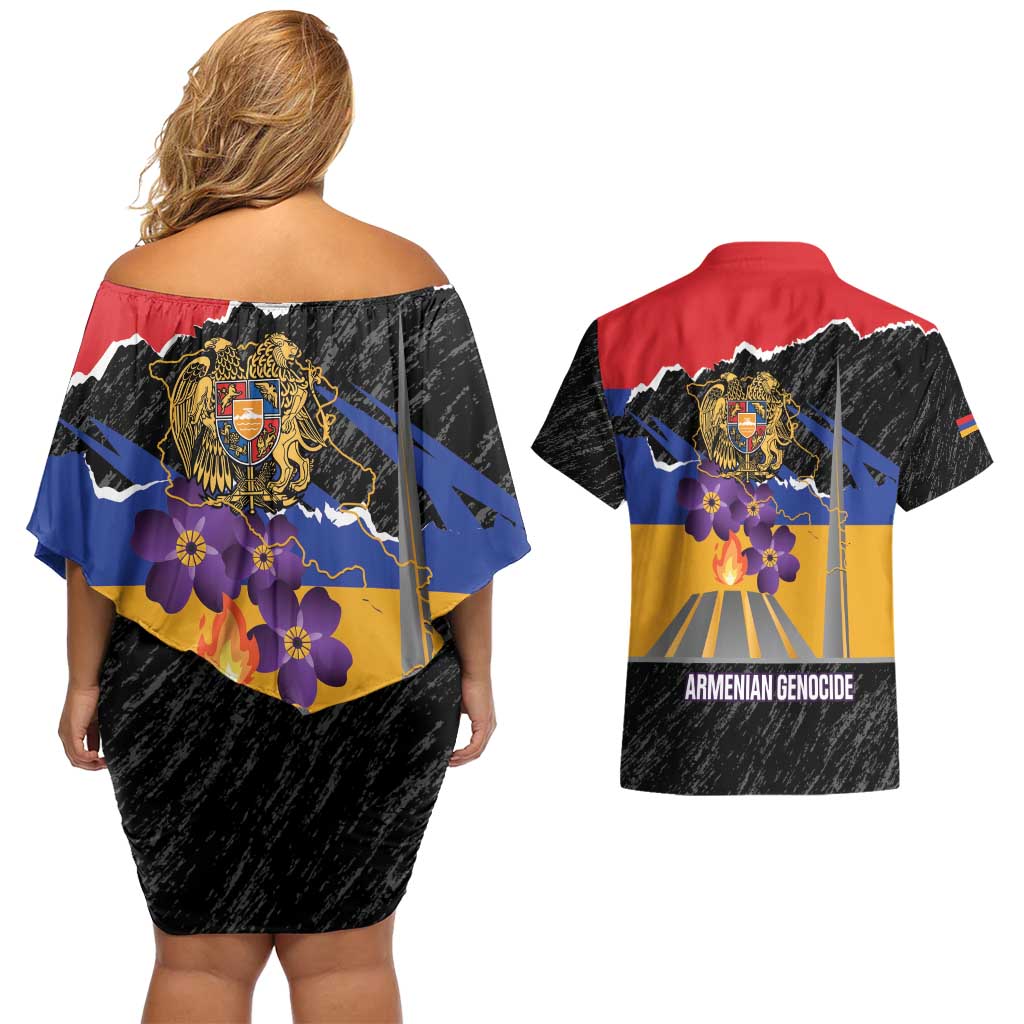 Armenian Genocide Remembrance Day Couples Matching Off Shoulder Short Dress and Hawaiian Shirt Tsitsernakaberd 110th Anniversary Never Forget