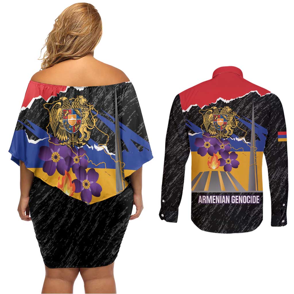 Armenian Genocide Remembrance Day Couples Matching Off Shoulder Short Dress and Long Sleeve Button Shirt Tsitsernakaberd 110th Anniversary Never Forget