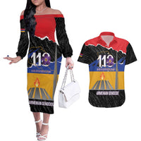 Armenian Genocide Remembrance Day Couples Matching Off The Shoulder Long Sleeve Dress and Hawaiian Shirt Tsitsernakaberd 110th Anniversary Never Forget
