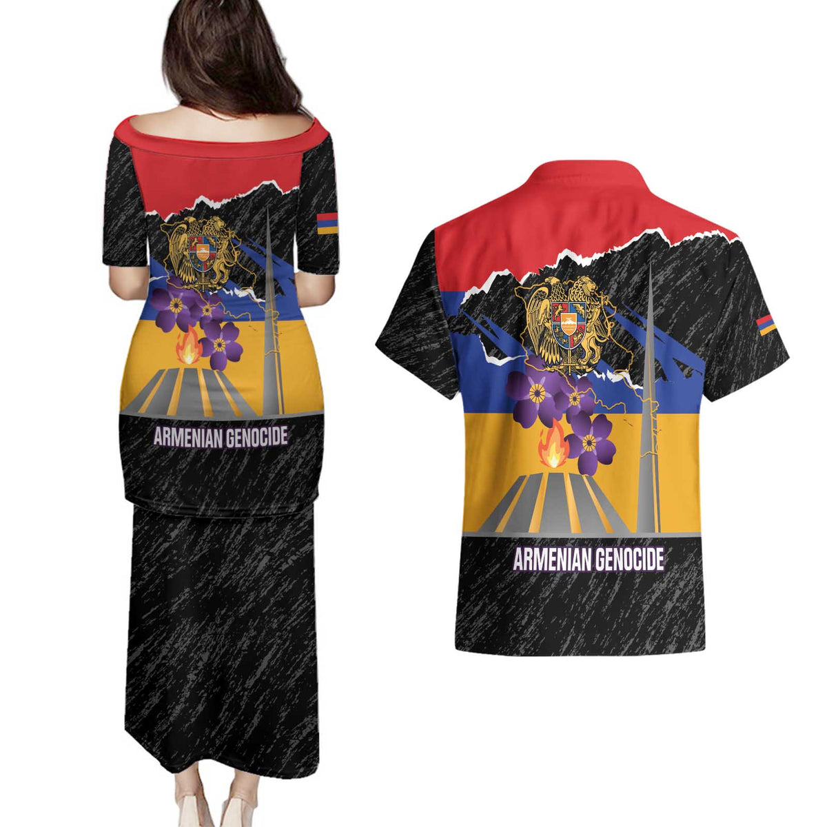 Armenian Genocide Remembrance Day Couples Matching Puletasi and Hawaiian Shirt Tsitsernakaberd 110th Anniversary Never Forget