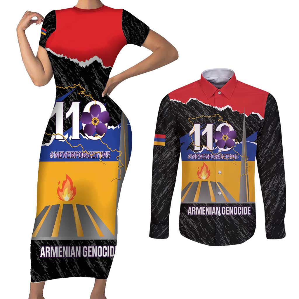 Armenian Genocide Remembrance Day Couples Matching Short Sleeve Bodycon Dress and Long Sleeve Button Shirt Tsitsernakaberd 110th Anniversary Never Forget