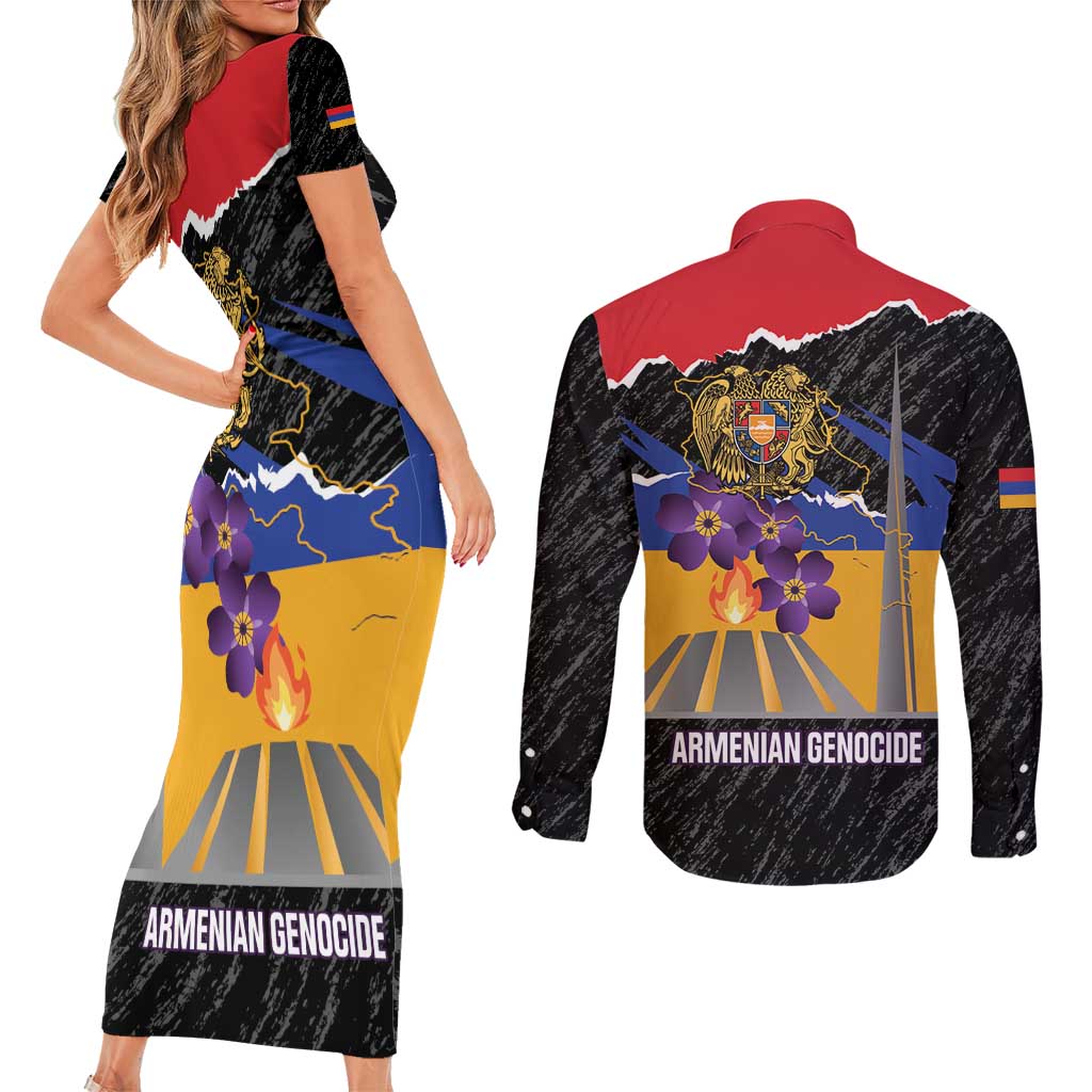 Armenian Genocide Remembrance Day Couples Matching Short Sleeve Bodycon Dress and Long Sleeve Button Shirt Tsitsernakaberd 110th Anniversary Never Forget