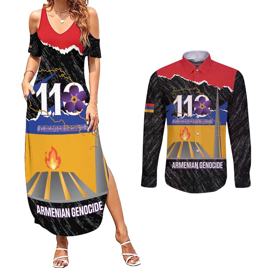Armenian Genocide Remembrance Day Couples Matching Summer Maxi Dress and Long Sleeve Button Shirt Tsitsernakaberd 110th Anniversary Never Forget