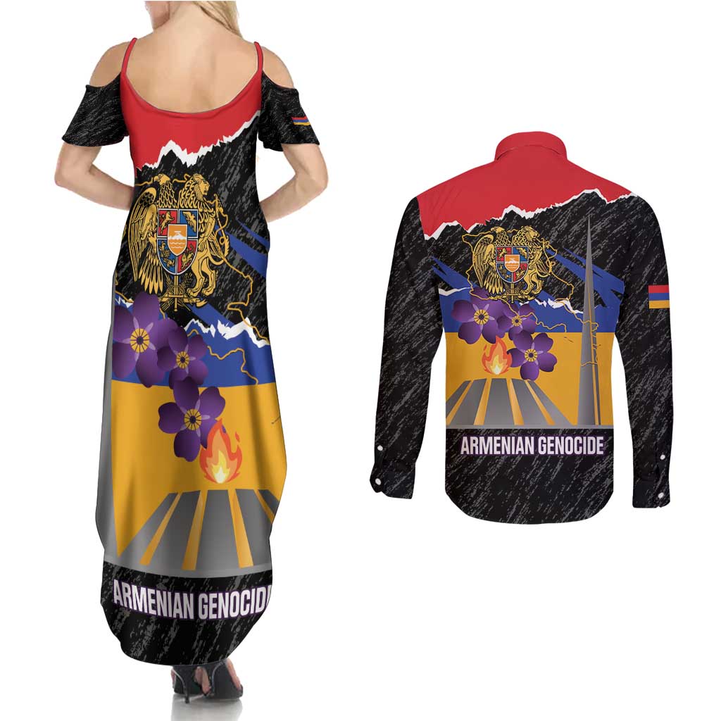 Armenian Genocide Remembrance Day Couples Matching Summer Maxi Dress and Long Sleeve Button Shirt Tsitsernakaberd 110th Anniversary Never Forget