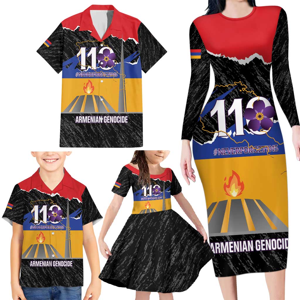 Armenian Genocide Remembrance Day Family Matching Long Sleeve Bodycon Dress and Hawaiian Shirt Tsitsernakaberd 110th Anniversary Never Forget