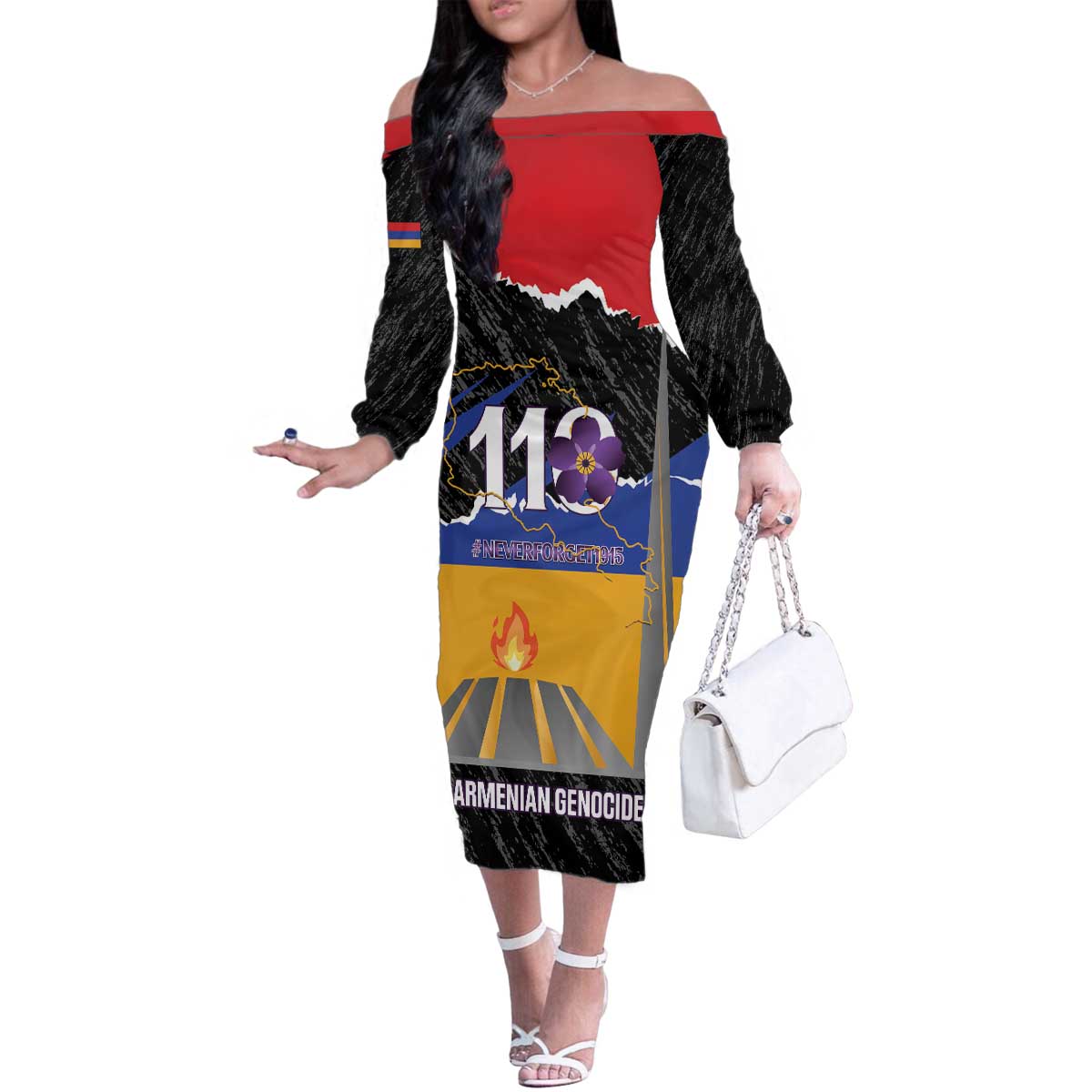 Armenian Genocide Remembrance Day Family Matching Off The Shoulder Long Sleeve Dress and Hawaiian Shirt Tsitsernakaberd 110th Anniversary Never Forget
