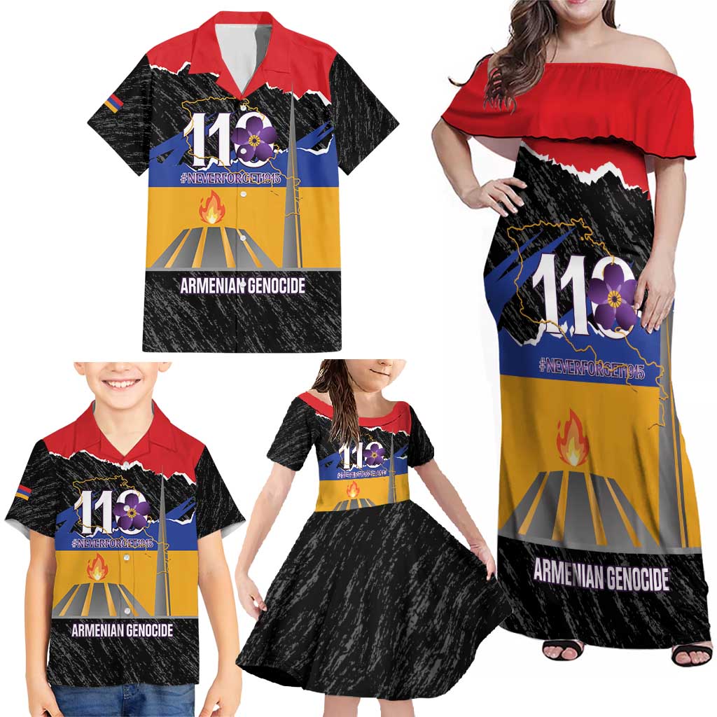 Armenian Genocide Remembrance Day Family Matching Off Shoulder Maxi Dress and Hawaiian Shirt Tsitsernakaberd 110th Anniversary Never Forget
